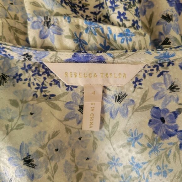 Rebecca Taylor Ava Floral Silk V Neck Dress Size 4 - Picture 7 of 9